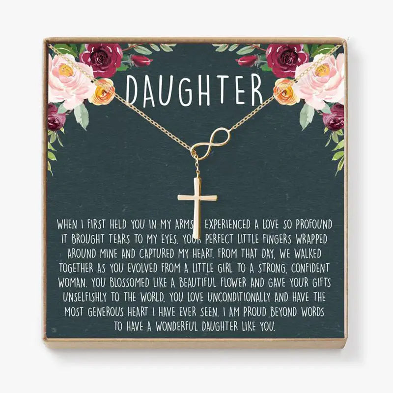 Daughter - Proud Beyond Words - Infinity Cross Necklace