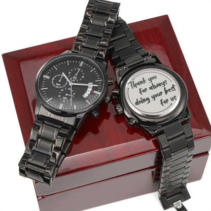 Doing Your Best I Engraved Designed Black Chronograph Watch