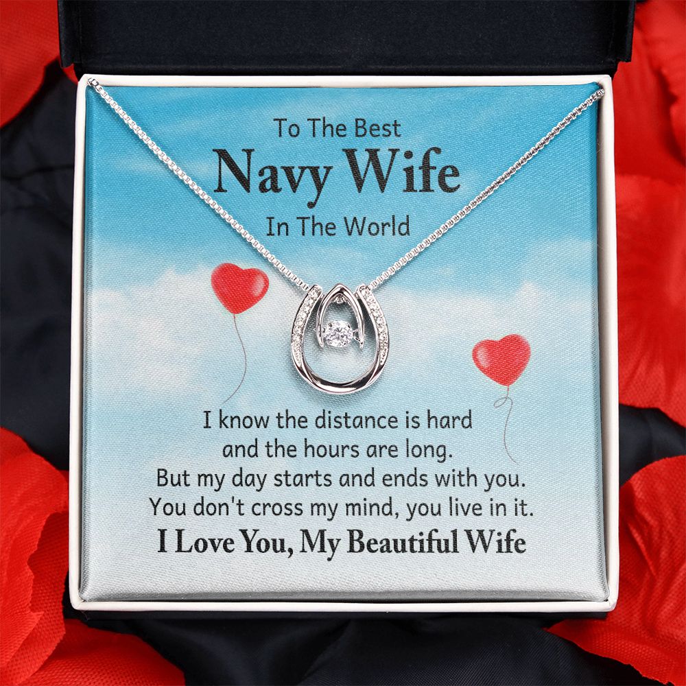 Distance Is Hard, Hours Are Long I NAVY WIFE I Lucky In Love Necklace