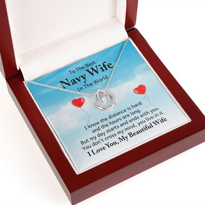 Distance Is Hard, Hours Are Long I NAVY WIFE I Lucky In Love Necklace