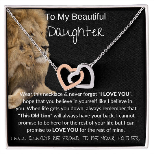 Old Lion I DAUGHTER from DAD I Interlocking Hearts Necklace